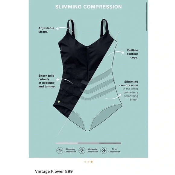 NWOT Leonisa floral mesh compression shapewear one piece swim suit 15019 - Picture 4 of 11